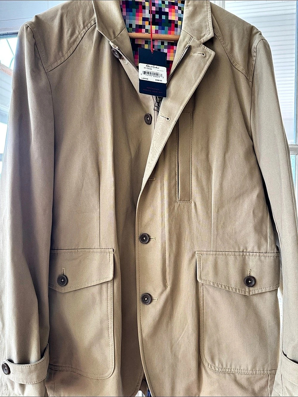 Robert Graham Outpost Khaki Jacket Men's Geometric Beige Multicolor Large never